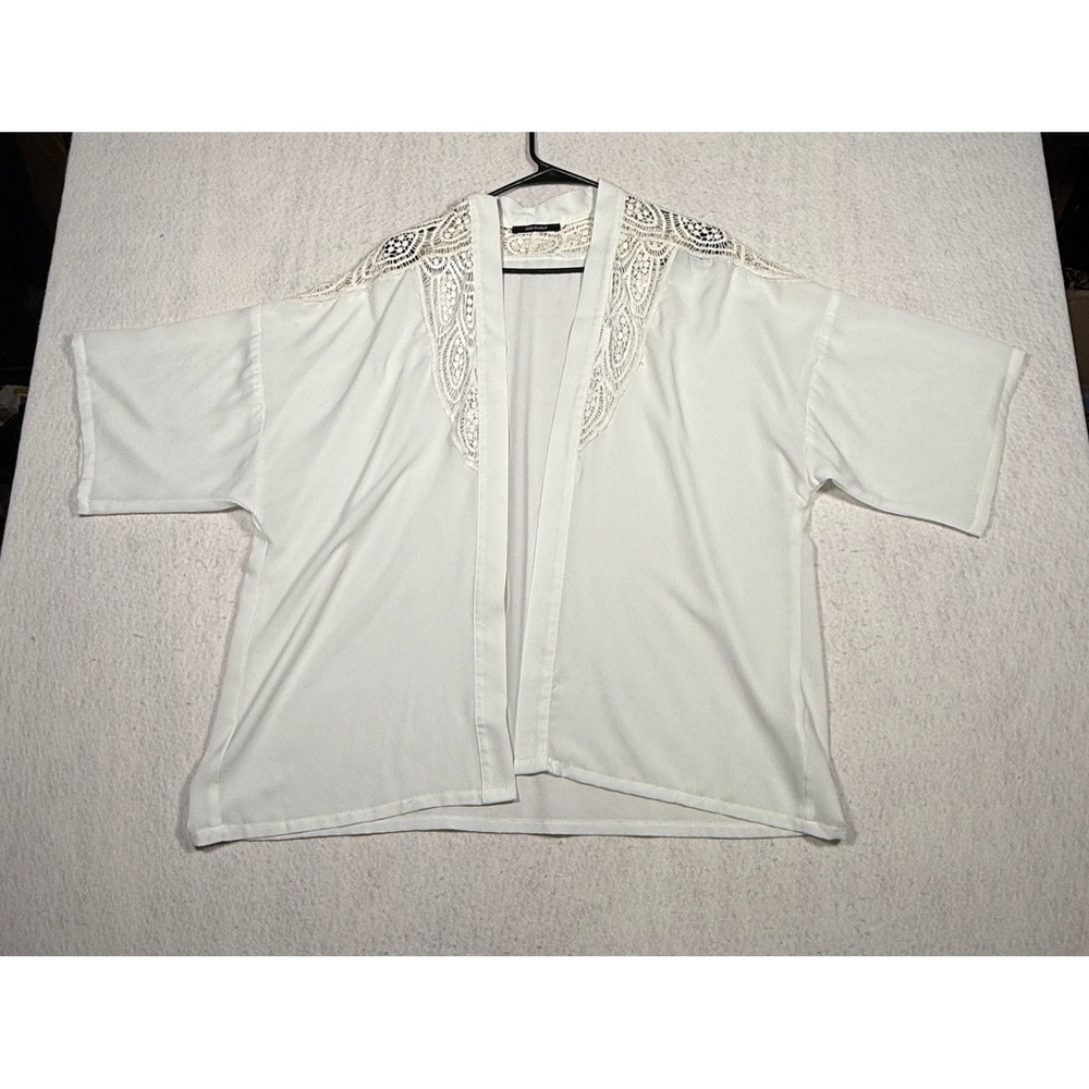 Color Swatch White Lace Crochet Open Front Kimono Cardigan IMT1493 Large